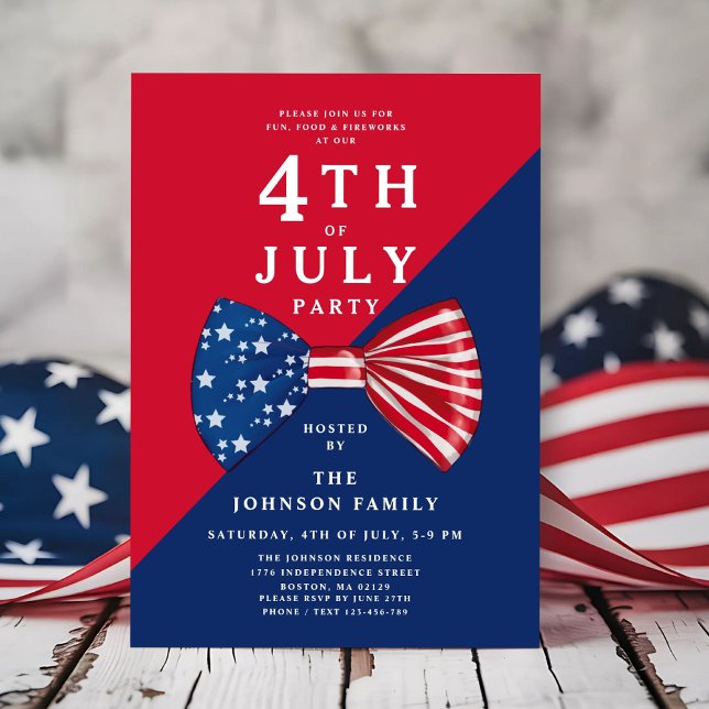Invitación Blanco Rojo Patriótico Y Azul 4 De Julio (Patriotic Red White And Blue 4th Of July Invitation)