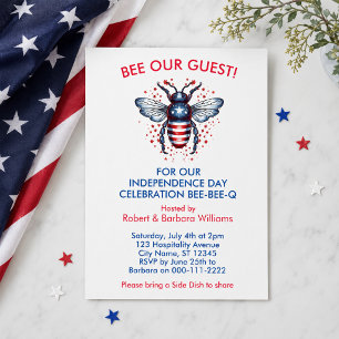 Invitación Blanco Rojo Patriótico y Azul 4 de Julio BEE BBQ
