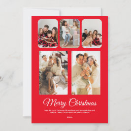 Invitación Blanco Rojo Simple Feliz Collage de fotos navideño