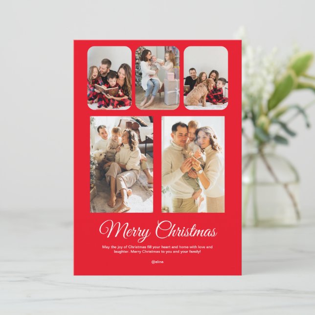 Invitación Blanco Rojo Simple Feliz Collage de fotos navideño (Anverso de pie)