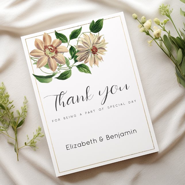 Invitación Blanco rojo verde floral botánico Gracias (White red green floral botanical Thank You)