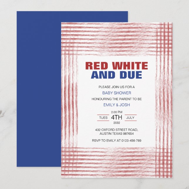 Invitación Blanco rojo y arte a la vista (Anverso / Reverso)
