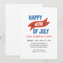 Invitación Blanco Rojo y Azul 4 de julio Día de la Independen