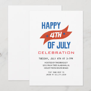 Invitación Blanco Rojo y Azul 4 de julio Día de la Independen