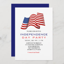 Invitación Blanco Rojo y Azul 4 de julio Día de la Independen