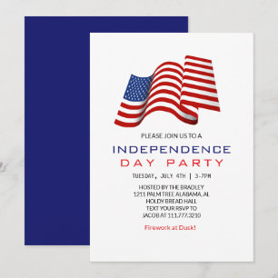 Invitación Blanco Rojo y Azul 4 de julio Día de la Independen