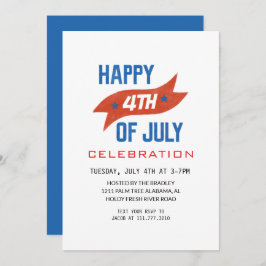 Invitación Blanco Rojo y Azul 4 de julio Día de la Independen