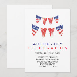 Invitación Blanco Rojo y Azul 4 de julio Día de la Independen