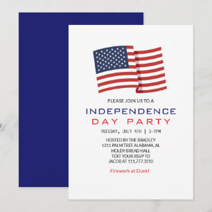 Invitación Blanco Rojo y Azul 4 de julio Día de la Independen