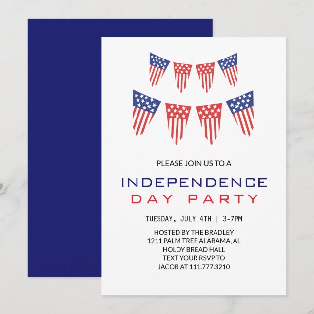 Invitación Blanco Rojo y Azul 4 de julio Día de la Independen (Anverso / Reverso)