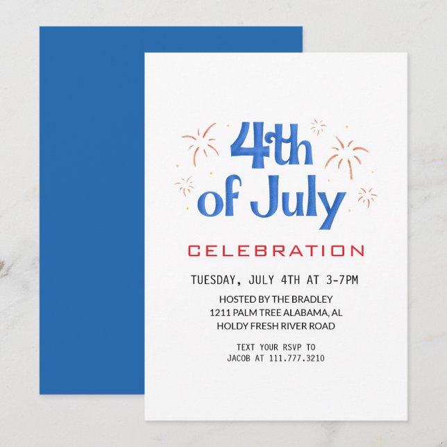 Invitación Blanco Rojo y Azul 4 de julio Día de la Independen (Anverso / Reverso)