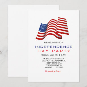 Invitación Blanco Rojo y Azul 4 de julio Día de la Independen