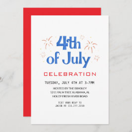 Invitación Blanco Rojo y Azul 4 de julio Día de la Independen