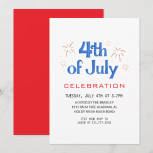 Invitación Blanco Rojo y Azul 4 de julio Día de la Independen