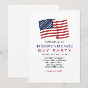 Invitación Blanco Rojo y Azul 4 de julio Día de la Independen