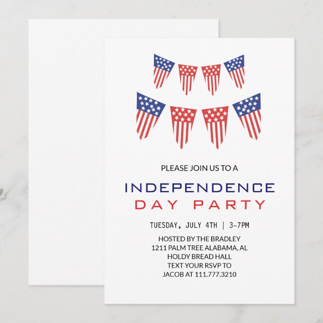 Invitación Blanco Rojo y Azul 4 de julio Día de la Independen (Anverso / Reverso)