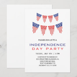 Invitación Blanco Rojo y Azul 4 de julio Día de la Independen