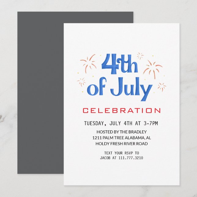 Invitación Blanco Rojo y Azul 4 de julio Día de la Independen (Anverso / Reverso)