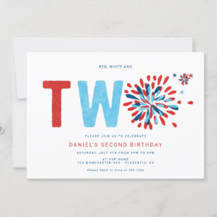 Invitación Blanco rojo y azul 4 de julio, segundo cumpleaños