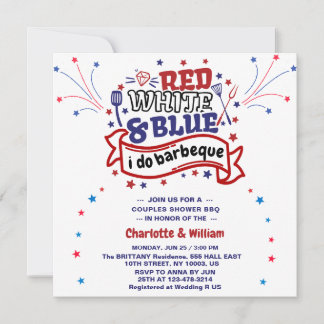 Invitación Blanco Rojo y Azul do BBQ Pareja Ducha de novia