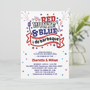 Invitación Blanco Rojo y Azul do BBQ Pareja Ducha de novia