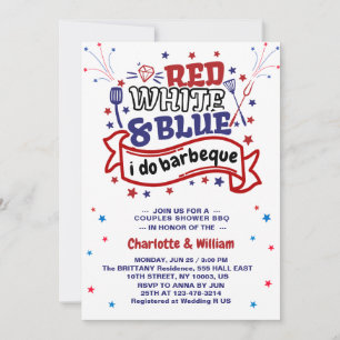 Invitación Blanco Rojo y Azul do BBQ Pareja Ducha de novia