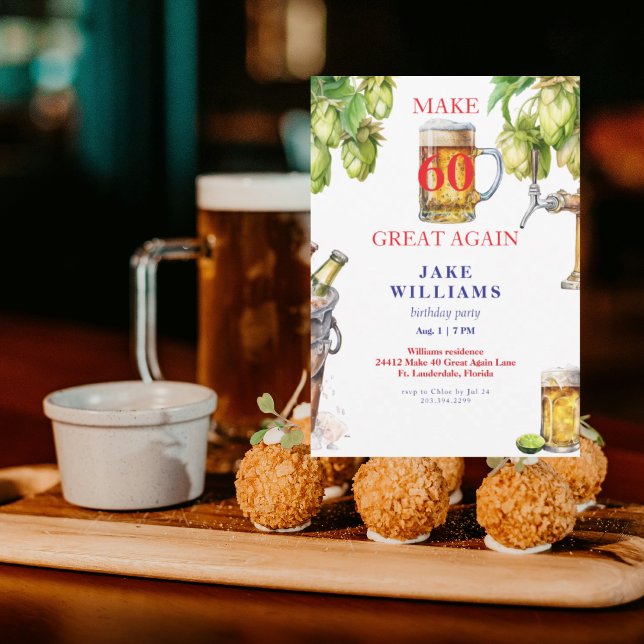 Invitación Blanco Rojo y Azul hacen 60 grande de nuevo cumple (Subido por el creador)