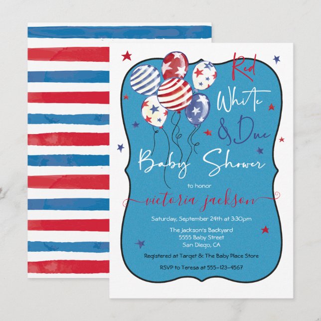 Invitación Blanco rojo y Baby Shower debido (Anverso / Reverso)