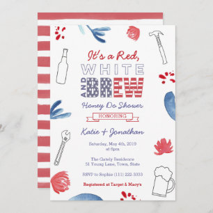 Invitación Blanco Rojo y Breve Miel Do o Ducha Pareja
