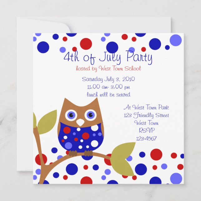 Invitación Blanco rojo y búho quién (Anverso)