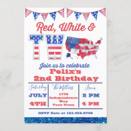 Invitación Blanco Rojo y dos estadounidenses 4 de julio