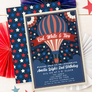 Invitación Blanco Rojo y dos globos Cumpleaños de los Niños e