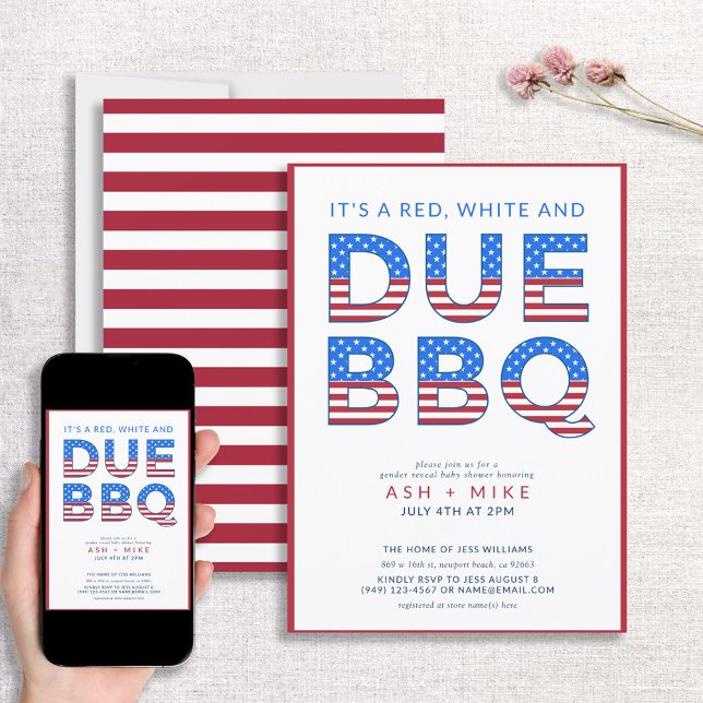 Invitación Blanco Rojo y el debido género de barbacoa revelan (Subido por el creador)