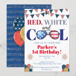Invitación Blanco rojo y Guay 4 de julio cumpleaños