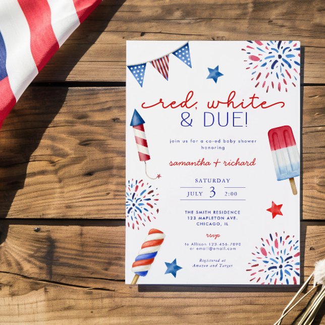 Invitación Blanco Rojo y la ducha de bebé del 4 de julio (Subido por el creador)