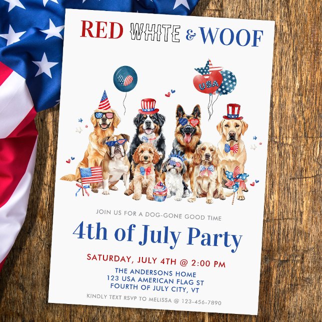 Invitación Blanco Rojo Y Malo Gracioso Perro Patriótico 4 De  (Subido por el creador)