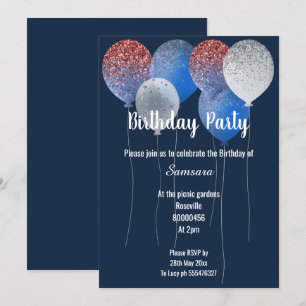 INVITACIÓN BLANCO ROJO Y NAVY BLUE BALLÓN DE CUMPLEAÑOS