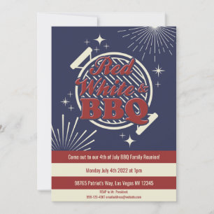 Invitación Blanco Rojo y Sombrerero 4 de julio Reunión famili