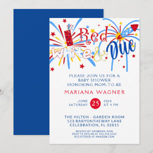 Invitación Blanco Rojo y Vencimiento 4 de Julio Baby Shower