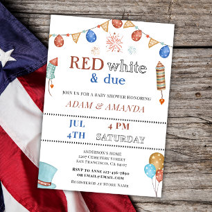 Invitación Blanco Rojo Y Vencimiento 4 De Julio Baby Shower