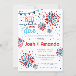 Invitación Blanco Rojo y Vencimiento 4 de Julio Baby Shower