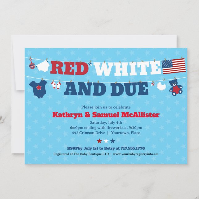 Invitación Blanco Rojo y Vencimiento de la Línea de Ropa Baby (Anverso)