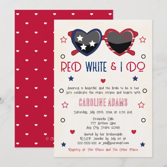 Invitación Blanco Rojo y yo hacemos ducha de novia gafas de s (Anverso / Reverso)