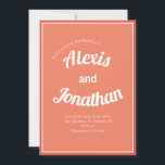 Invitación Blanco rosa de coral de colores vivos y moda retro<br><div class="desc">Invitación a la boda blanca rosada de coral retro minimalista y lúdico</div>