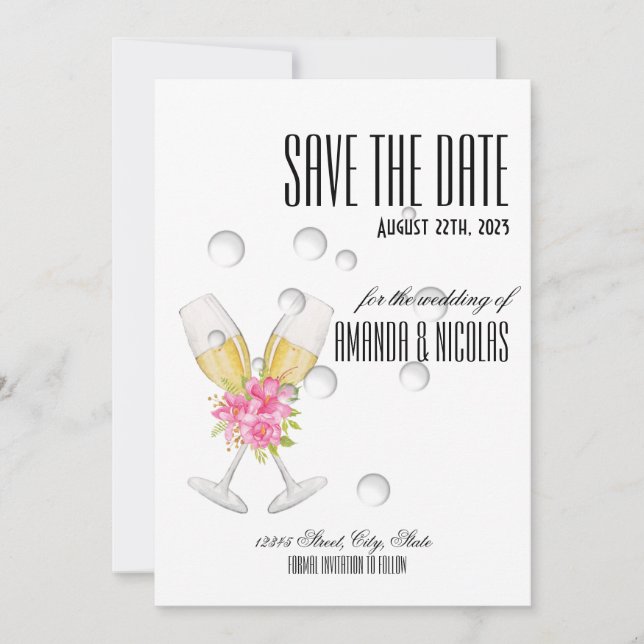 Invitación Blanco rosa elegante moderno Guarde la fecha boda  (Anverso)