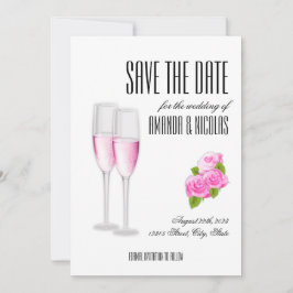 Invitación Blanco rosa elegante moderno Guarde la fecha Bodas