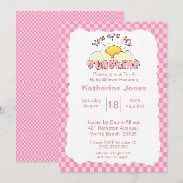 Invitación Blanco Rosa Eres Mi Baby Shower Sunshine (Anverso / Reverso)