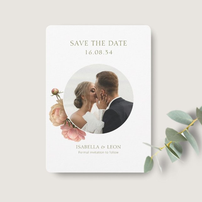 Invitación Blanco | Rosa Verde Oliva Moderna Guardar la Fecha (Subido por el creador)