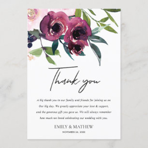 INVITACIÓN BLANCO RUBOR BURGUNDY FLORA BUNCH BODA GRACIAS