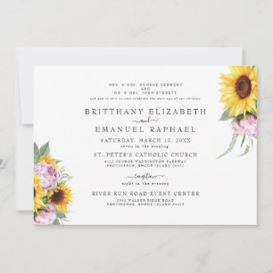 Invitación Blanco simple ambos padres Boda de girasol